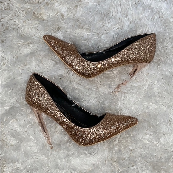 Rose Gold Glitter Stiletto with Metallic Heel - Picture 1 of 7